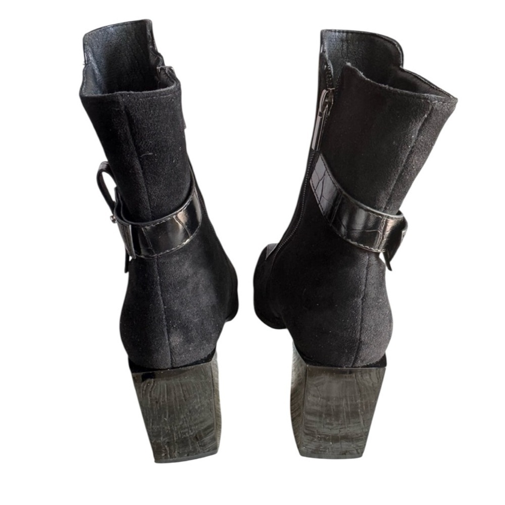 Torgeis Fontaine Black Croc-Embossed Block Heel Ankle Boots w/ Buckle Size 8 - Picture 13 of 13